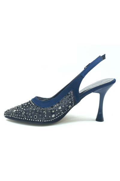 KOCAMANLAR Жіночі туфлі на підборах з відкритою п'ятою, прозорим каменем і деталями, модель Sindirella, колір синій