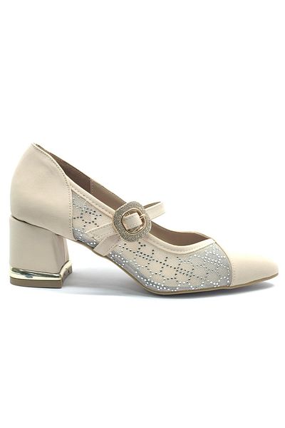 KOCAMANLAR Feles Women's Heeled Shoes with Transparent Buckle Detail Ten