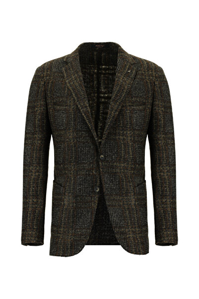 Abdullah Kiğılı Slim Fit Slim Fit Italian Wool Plaid Knitted Jacket