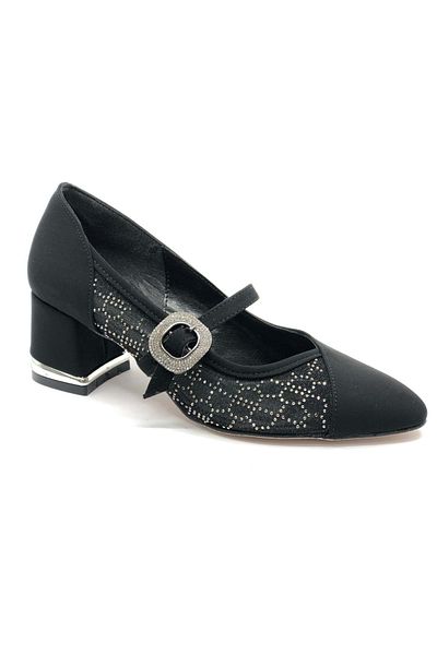 KOCAMANLAR Feles Women's Heeled Shoes with Transparent Buckle Detail Black