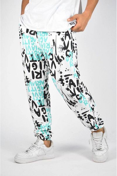 SUPERBLUE Ανδρικό εύκαμπτο φαρδύ λευκό παντελόνι Jogger με μοτίβο