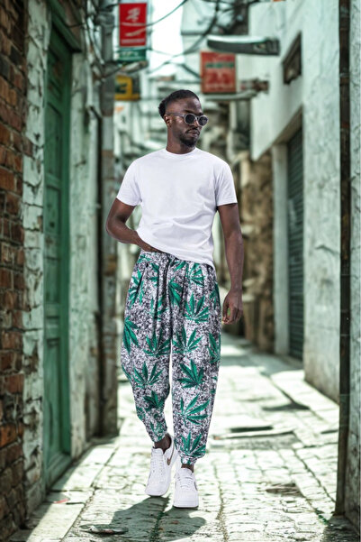 SUPERBLUE Men's Patterned Summer Green Jogger Baggy Trousers