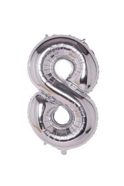 Deniz Party Store 40" Inch 100 cm (8) Number Foil Balloon Silver Gray