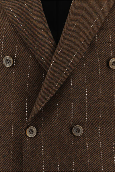 Abdullah Kiğılı Double Breasted Striped Jacket with Regular Fit Wool