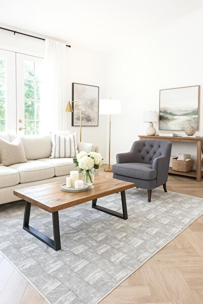 AKSU Santa Gray Soft Modern Washable Living Room Hall Kitchen Carpet Runner