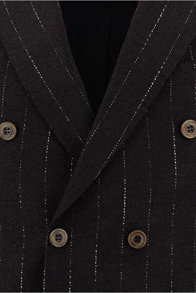 Abdullah Kiğılı Double Breasted Striped Jacket with Regular Fit Wool