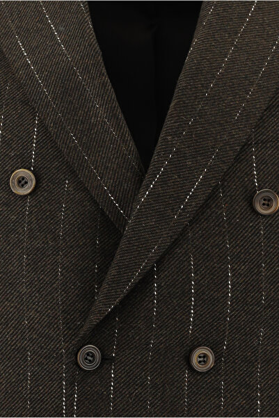 Abdullah Kiğılı Double Breasted Striped Jacket with Regular Fit Wool