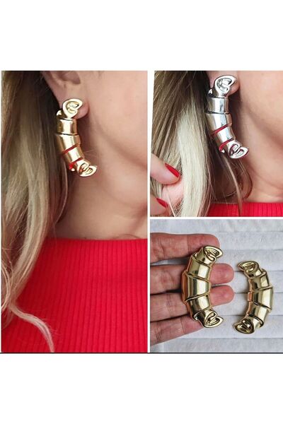 DEMOKAN Kadın Küpe Kararmaz Büyük Kruvasan ithal Küpe