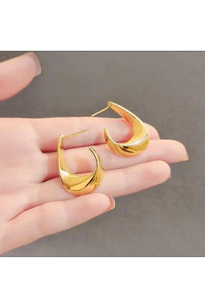 DEMOKAN Asymmetric Curved Women's Steel Earrings - Half Hoop
