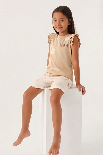 U.S. Polo Assn. Σετ κοριτσίστικου σορτς Frilly Beige με άδεια χρήσης