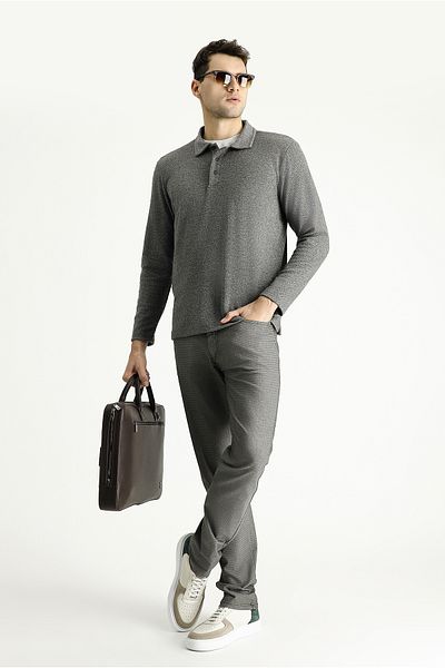 Kiğılı Polo Collar Patterned Embroidered Cotton Sweatshirt