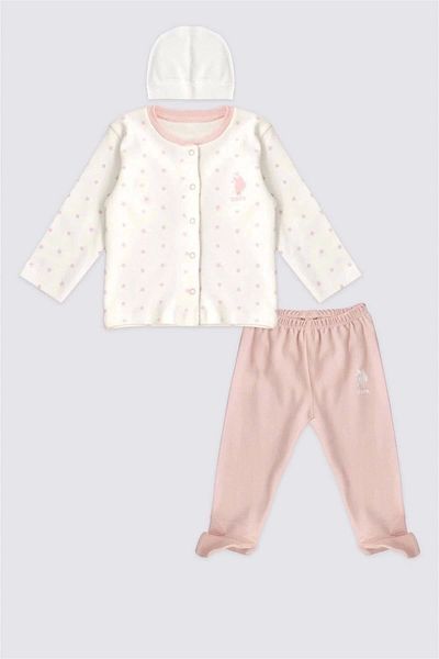 U.S. Polo Assn. Baby Girl Booties Set of 3 - Cream