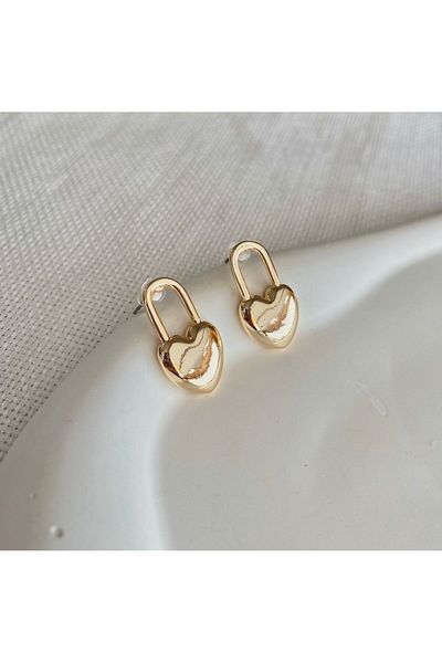 DEMOKAN Women's Heart Earrings - Lock Detailed