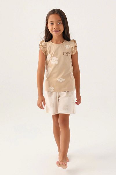 U.S. Polo Assn. Σετ κοριτσίστικου σορτς Frilly Beige με άδεια χρήσης