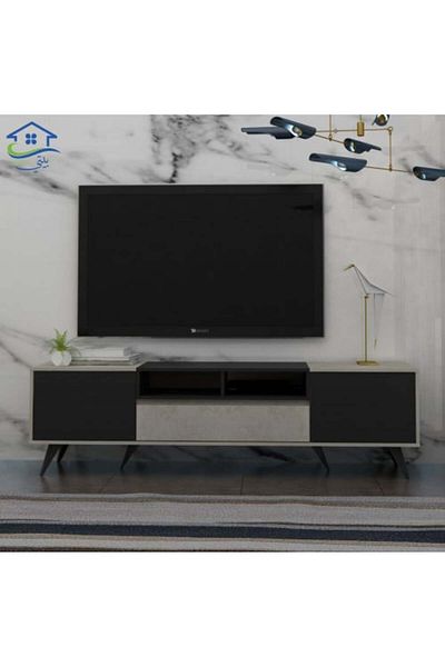 Generic Modern TV Stand with Multiple Storage Drawers, 179 cm, Malaysian Wood - Gray and Black