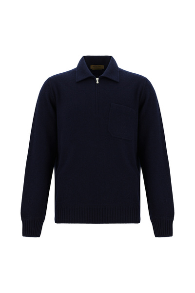 Abdullah Kiğılı Polo Neck Regular Fit Zippered Cashmere Italian Knitwear Sweater