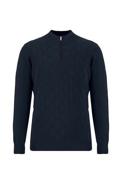 Abdullah Kiğılı Bato Collar Regular Fit Zippered Patterned Cotton Cashmere Knitwear Sweater