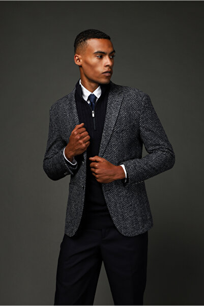 Kiğılı Slim Fit Slim Fit Woolen Herringbone Classic Jacket