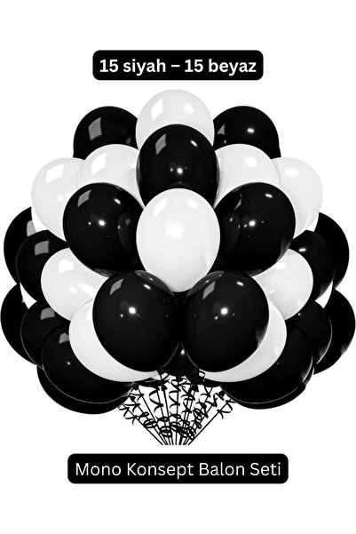 Bunloon Pastel Siyah Beyaz 30'lu Balon Seti Doğum Günü Parti Süsleme