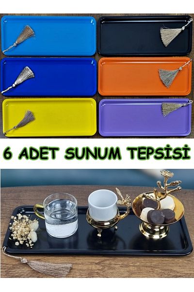 USF Decorative Serving Presentation Tray 6 Pieces Metal Tea Coffee Cake Dessert And Breakfast Tray