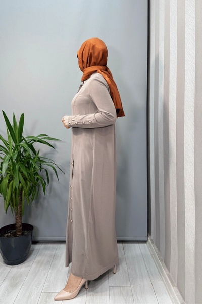 MISS DALIDA Stand Collar Button Detail Dress Mink T25Y-4023