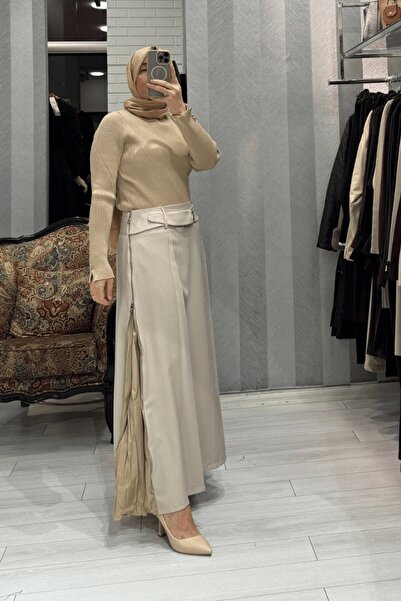 MissWhence Stone Color Zipper Detailed Skirt 36904