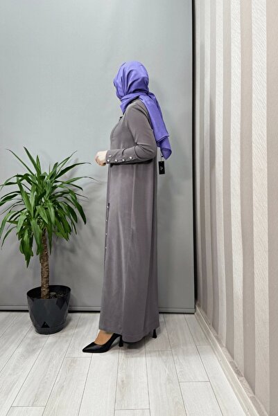 MISS DALIDA Stand Collar Button Detailed Dress Anthracite T25Y-4023