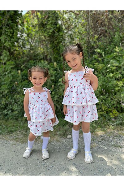 Serackids Κοριτσίστικο φόρεμα λευκό κεράσι (τσάντα και μπαντάνα)