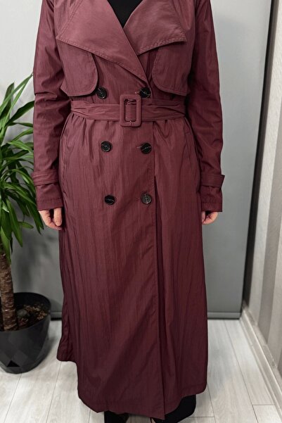 AlMarwah Parachute Fabric Trench Coat Claret Red 404933
