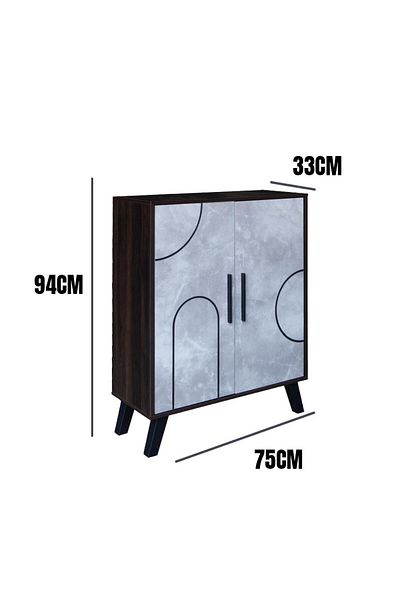 Generic Wooden Shoe Cabinet with Two Doors and 4 Shelves - Dark Brown and Gray