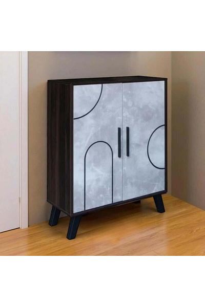 Generic Wooden Shoe Cabinet with Two Doors and 4 Shelves - Dark Brown and Gray