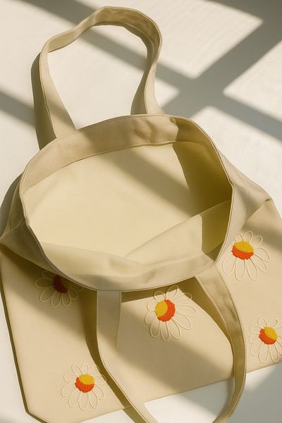 Rell Home Orange Daisy Patterned Punch Embroidered Summer Bag Beach Bag 45X32 cm