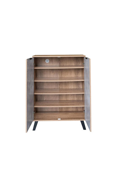 Generic 5-Tier Shoe Cabinet with 2 Doors - Malaysian Wood, Wooden and Gray