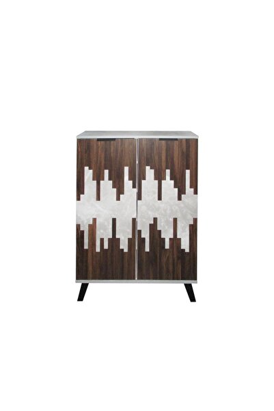 Generic Malaysian Wood Shoe Cabinet with 2 Doors and 5 Storage Levels - Light Gray and Dark Brown