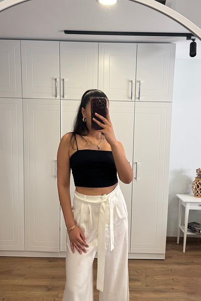 Güneş Belted Wide Leg High Waist Linen Trousers