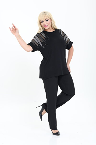 şuranur Μπλούζα με πέτρες στον ώμο μανίκι νυχτερίδας 1ο Ποιοτική Πέτρα Μπαμπού M-6xl