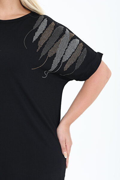 şuranur Μπλούζα με πέτρες στον ώμο μανίκι νυχτερίδας 1ο Ποιοτική Πέτρα Μπαμπού M-6xl