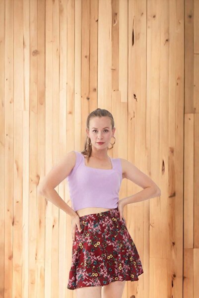 Aslında Look Çiçek Desenli Beli Lastikli Etek Şort Etek Şortlu Etek Fırfırlı Etek Mini Etek Midi Etek