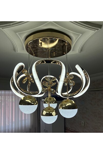 Avize Ahtapot Sarı 4 Toplu 3 Renk Led Avize