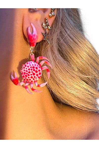 Bo Takı ve Aksesuar Pembe Renk Yengeç Model Küpe