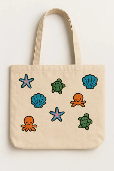 rellhome Літня сумка з пляжною сумкою з вишитим візерунком морської зірки та восьминога 45 X 32 см