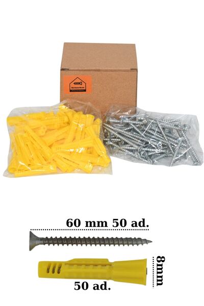 Netzerkoz Sunta Vidası Ve Roket Dübel, 50 Adet 5x60 Yhb Sunta Vidası Ve 50 Ad...