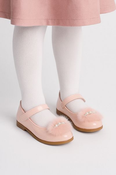 KATEYLER Powder Patent Leather Feather Stone and Pearl Detailed Girls' Ballerinas