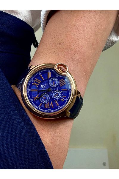 Arvens Denacci Vintage Navy Blue Men's Wristwatch Stainless Steel Leather Band Sturdy Steel Case Colorfast