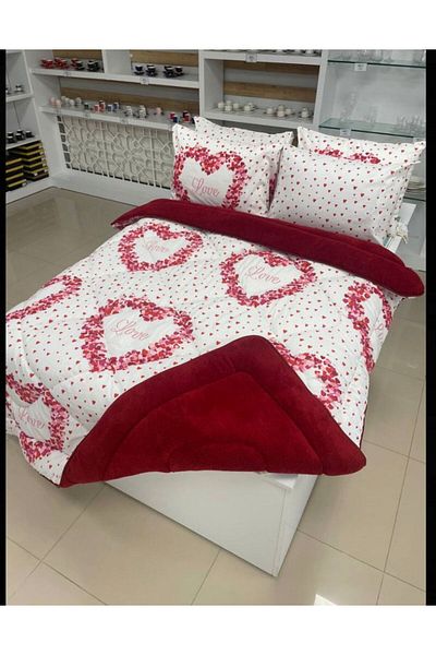 VİLERA HOME Pofuduk Love Patterned Double Personality Welsoft Air-Permeable Pillow Case Duvet