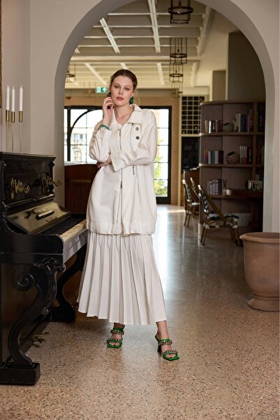 MissWhence Ecru Pleated Skirt - 35913