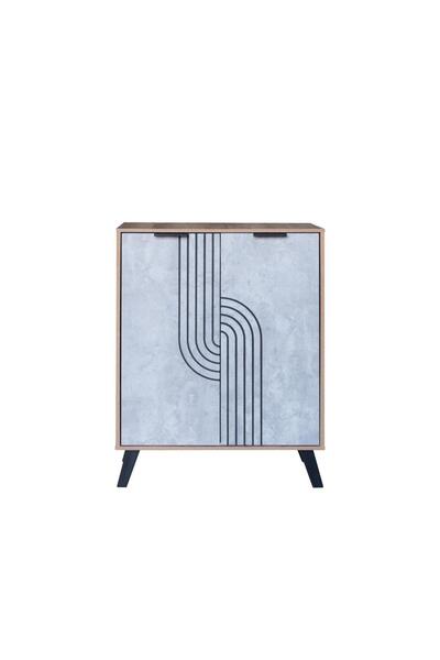 Generic Malaysian Wood Shoe Cabinet with 4 Shelves Wooden and Gray Design