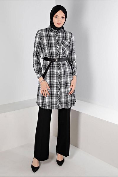 Alvina BELTED PLAID PATTERNED TUNIC 43458