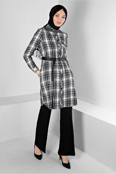 Alvina BELTED PLAID PATTERNED TUNIC 43458