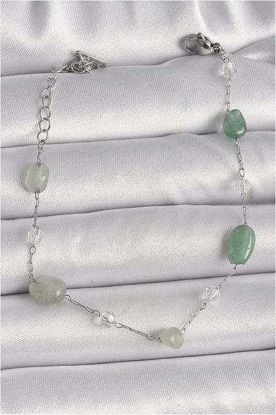 Clariss 316L Steel Silver Color Chain Green Natural Stone Women's Bracelet - Tj-Bb6594